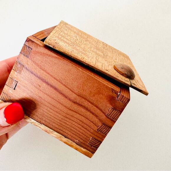 VINTAGE Handmade Light Wooden Square Storage Decorative Spice Jewelry Box Lid - Picture 3 of 10